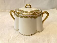 Haviland Limoges Covered Sugar Bowl Beautiful Clover Leaves Flowers EUC picture