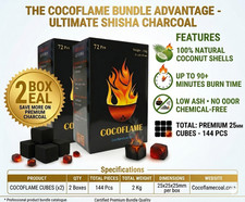 2 Box Coconut Shell Hookah Charcoal 144pc 4.4LB Cube 25mm Natural Shisha Coal Lo picture