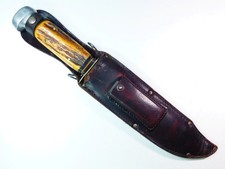Vintage EIG Solingen Germany hunting knife STAG handle military belt sheath 8 in picture