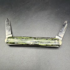 Vintage Kingston USA 2 Blade Pocket Knife Green Candy Stripe Celluloid Unused picture