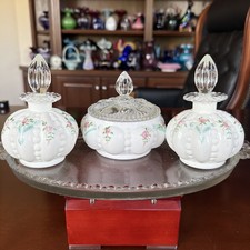 Fenton Ltd Edition 4-Pc Vintage Charleton Rose Beaded Melon Vanity Set Ex Cond. picture