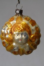 Vintage Glass Embossed Double ANGEL FACE Bumpy Ball Christmas Ornament Germany picture
