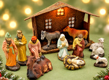13pc VINTAGE nativity scene lighted Creche composition figures Japan Small PUTZ picture
