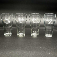 4 Vintage 1970s Large White Logo Enjoy Coca-Cola Coke Clear Drinking Glasses picture