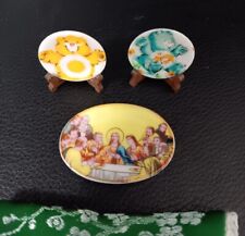 3 Miniature Plates With 2 Stands and Storage Bag Care Bear Plates & Last Supper picture