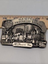Siskiyou Pewter Belt Buckle Old Settlers Thresher Reunion 1983 VTG Trains #1905 picture