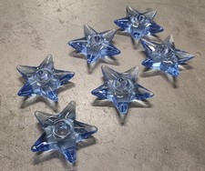 6- Vintage Cambridge Elegant Glass  Blue Star Candle Holder Small picture