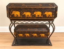 Black & Gold Elephant Animal Print Wood Storage Box with Lid, Rectangle picture