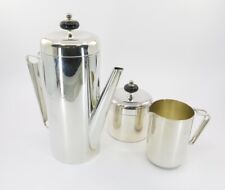 1920's Art Deco Era Silver Plated Chrome Sleek Coffee Pot, Creamer & Sugar  picture
