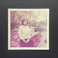 1962 Porsche 356 Sports Car & Pretty Young Woman Found Photo • MCM Photograph picture