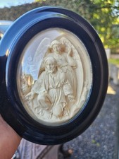 Antique Sea foam Religious plaque bas relief christ mount olives angel rare picture