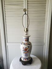 Large Chinese Porcelain Lamp Floral & Birds With Wooden Base picture