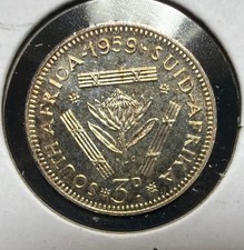 1959 SOUTH AFRICA 3 PENCE PROOF SILVER COIN-“SCARCE”-KM#47-MINTAGE=900 picture