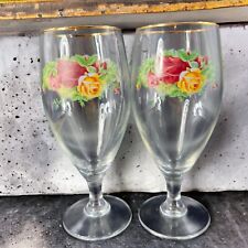 Royal Albert Old Country Rose Clear Glass Drinking Cup Glasses Goblet Gold Top 2 picture