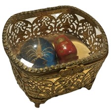 Antique Victorian Gilded 24k Gold Ormolu Jewelry/Trinket/Curiosity Box Beveled picture