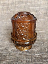 Vintage Amber Press Glass Fairy Lamp Candle Holder Diamond Star Pattern CRACKED picture