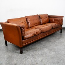 Mid Century Danish Modern Sofa Settee 3 Seater Brown Cognac Leather Denmark Mcm picture
