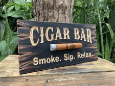 Cigar Lounge Whiskey Bar Bourbon Wood Sign Carved Rustic Tavern Antique Look picture