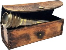Brass Kaleidoscope With Leather Case Brown, Antique Traditional Working Gift Son picture