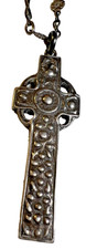 Antique Edwardian Silver Celtic Cross Ornate Necklace Sterling Rosary picture