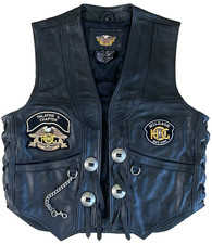 Harley-Davidson L Large Black Leather Vest Chain Closure Concho Buttons Patches picture