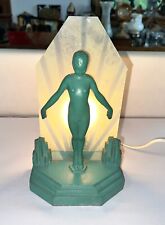 Antique Art Deco 1930’s Green Metal Silhouette Nymph Lamp Light picture