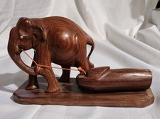 Vintage Hand Carved Wood Working Elephant Figurine Statue 6