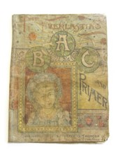 CHARMING ANTIQUE VICTORIAN LINEN BOOK - THE EVERLASTING A B C AND PRIMER SIGNED picture