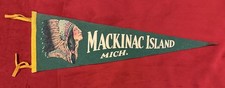 Vintage Mackinac Island Michigan 25 Inch Travel Pennant Native American Chief picture