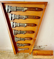 7 Display Boxed Antique Coes Monkey Wrenches Wood Knife Handled Graduated Sizes picture