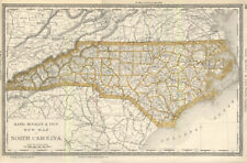 State of North Carolina Rand McNally color map showing railroads 1888 picture