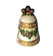 Vtg Napcoware Japan X-8665 Christmas Bell Topper Ivory Gold Pine Cones picture