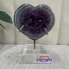 2.7LB Purple Amethyst Agate Heart Carving Natural Crystal Ornament Home Gif+base picture