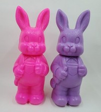 SMC2 SET OF 2 VTG Blow Mold Easter Bunny Rabbit Candy Container Plastic Spring picture