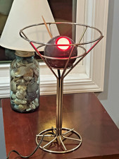1993 David Krys Martini Glass Chrome w Olive Lamp, Red Pimento Bulb, Post-Modern picture