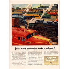 1945 American Locomotive Trains Original World War 2 Vintage Print Ad picture