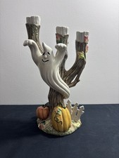 FITZ & FLOYD HALLOWEEN HARVEST GHOST CANDLE HOLDER Candelabra 1995 picture
