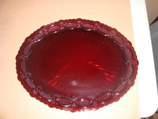 VINTAGE AVON 1876 CAPE COD RUBY RED GLASS OVAL SERVING PLATTER picture