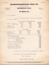 1923 Jackson-Harrigan Coal Co. Price List St. Marys PA Mining Ephemera picture