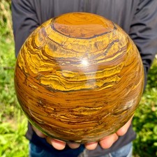 8.31LB Natural Large Gold Tiger’s Eye Stone Quartz Crystal Sphere Specimen Reiki picture