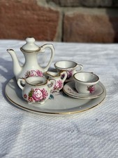 Vintage Japanese Miniature Porcelain Tea Set - 10 Pc Pink Rose & Gold Trim picture
