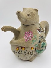 Antique Japanese Woodland Creature Banko Ware Teapot Hand Painted 4.5” Tall picture