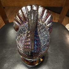 L.E. Smith Amethyst Carnival Glass Turkey Covered Dish Candy Jar 7