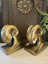 Vintage Pair of Cast Metal Ram Sheep Art Deco Bookends 6” picture