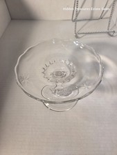 Vintage Sevron Starfire Footed Compote, Clear Etched Glass 6.25