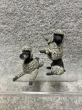 Vintage MCM Ceramic Poodle Dog Figurine Pair Spaghetti Textured Kitsch 1950s picture