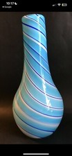 HAND BLOWN CASED TURQUOISE & WHITE SWIRL ART GLASS VASE ~ 12