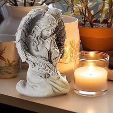 Praying Angel Figurine Sculpted Hand-Painted Figurine Angel Wings Statue, Home picture