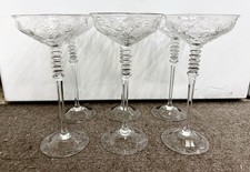 Set of 7 Stevens & Williams Etched Crystal Sherbet Wine Glasses Extra Tall picture