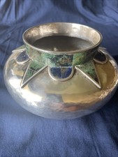 Vintage Los Castillo Taxco Malachite Lapis Inlay Silver Plate Bowl Vase TA-01 picture